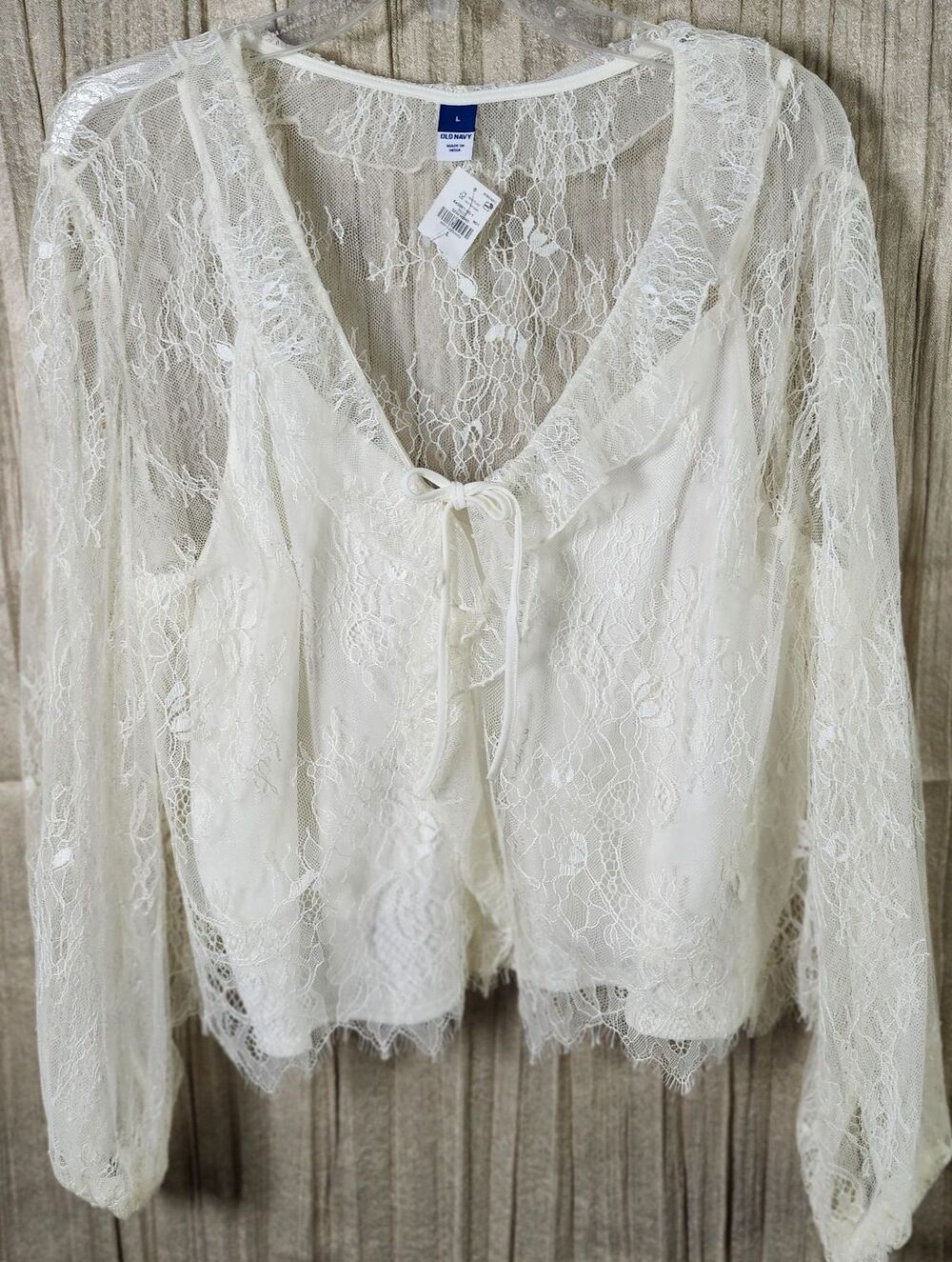 White Lace Blouse Sz L Vampire Cottage Romantic Balloon Sleeve Flowy Boho NWT